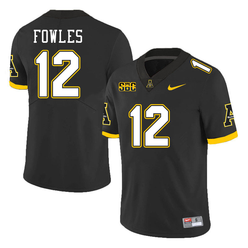 Appalachian State Mountaineers #12 William Fowles College Football Jerseys Stitched-Black Appalachian State Mountaineers #12 William Fowles College Football Jerseys Stitched-Black